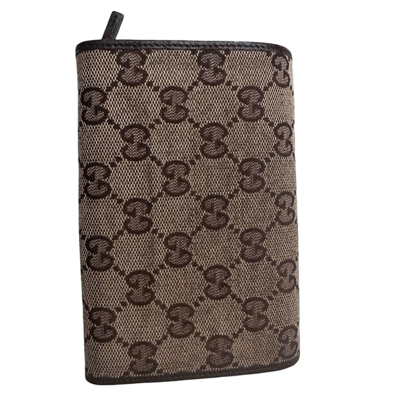 Gucci Wallet GG Monogram Brown Canvas Leather 6x4.5 - Picture 2 of 8